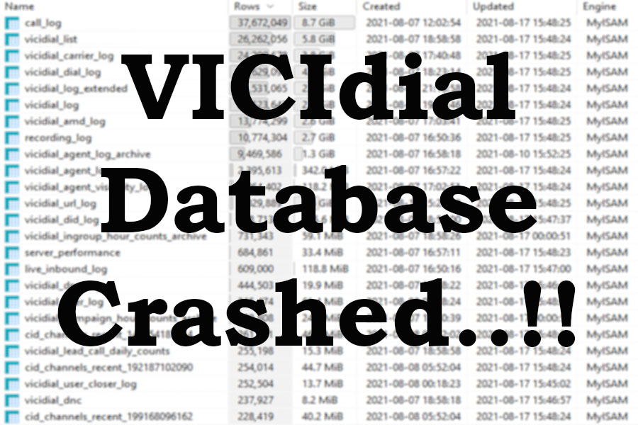 vicidial database crashed
